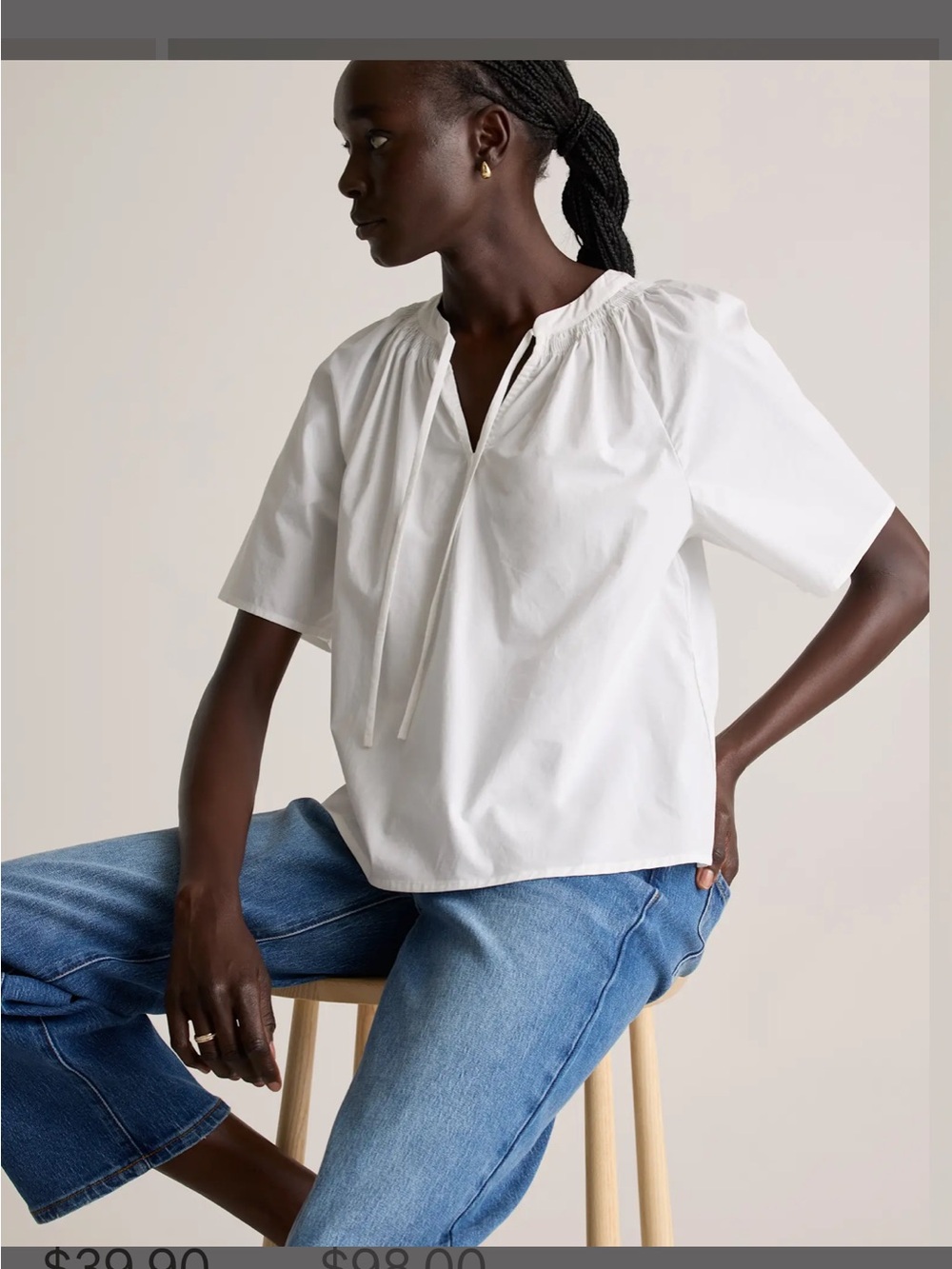Quince 100% Organic Cotton Poplin Split neck Top, NWT, S